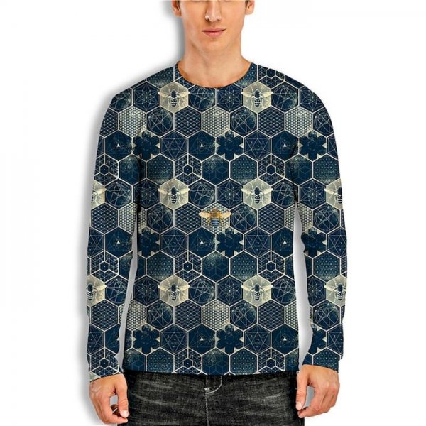 Men's Unisex Tee T shirt Shirt 3D Print Graphic Prints Geometry Print Long Sleeve Daily Tops Casual Designer Big and Tall Blue