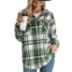 Women's Jacket Daily Fall Winter Spring Short Coat Loose Breathable Casual Jacket Long Sleeve Plaid / Check Oversized Green Oran