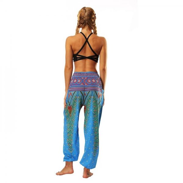 Women's Yoga Boho Comfort Plus Size Loose Gym Yoga Pants Bloomers Pants Pattern Full Length Print High Waist Blue Purple