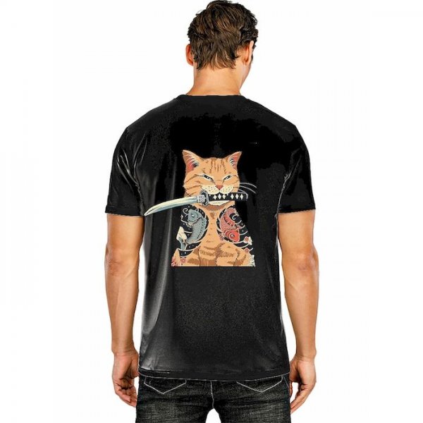 Men's Tee T shirt Other Prints Cat Graphic Prints Carp Print Short Sleeve Casual Tops Casual Fashion Black