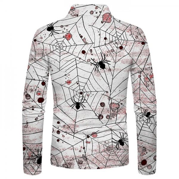 Men's Golf Shirt 3D Print Spider Spider web 3D Print Button-Down Long Sleeve Halloween Tops Sportswear Casual Fashion Comfortabl