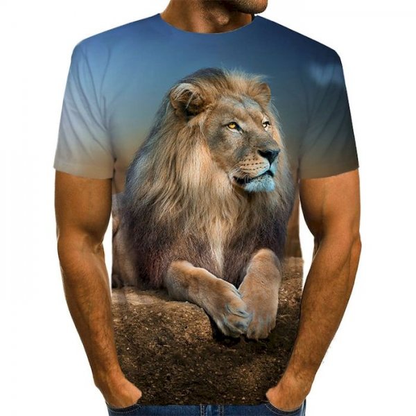 Men's T shirt Geometric 3D Animal Plus Size Pleated Print Short Sleeve Daily Tops Streetwear Exaggerated Round Neck Light Blue