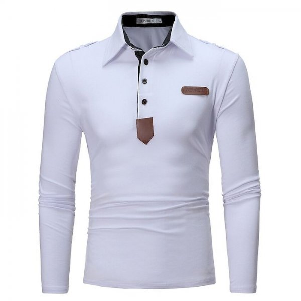 Men's Golf Shirt non-printing Plain Patchwork Solid Color Long Sleeve Casual Tops Casual Soft Breathable White Black