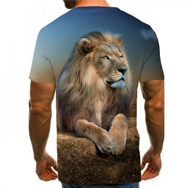 Men's T shirt Geometric 3D Animal Plus Size Pleated Print Short Sleeve Daily Tops Streetwear Exaggerated Round Neck Light Blue