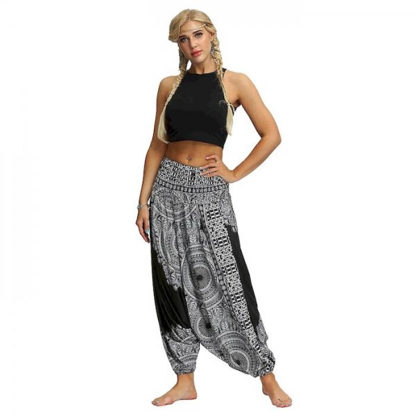 Women's Yoga Boho Comfort Sports Gym Yoga Pants Bloomers Pants Pattern Full Length Baggy Print Black Gray