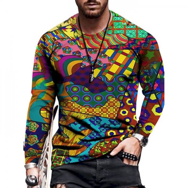 Men's Tee T shirt Shirt 3D Print Graphic Tribal Plus Size Print Long Sleeve Casual Tops Basic Designer Slim Fit Big and Tall Dar