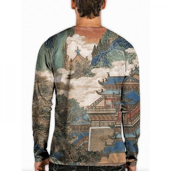 Men's Tee T shirt 3D Print Graphic Landscape Ink Painting 3D Print Long Sleeve Casual Tops Chinese Style Fashion Designer Nostal