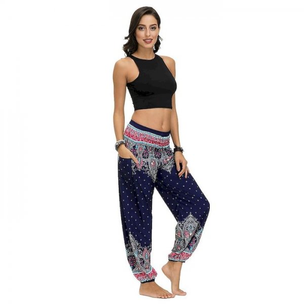 Women's Yoga Boho Comfort Sports Gym Yoga Pants Bloomers Pants Pattern Full Length Print Black Blue