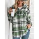 Women's Jacket Daily Fall Winter Spring Short Coat Loose Breathable Casual Jacket Long Sleeve Plaid / Check Oversized Green Oran